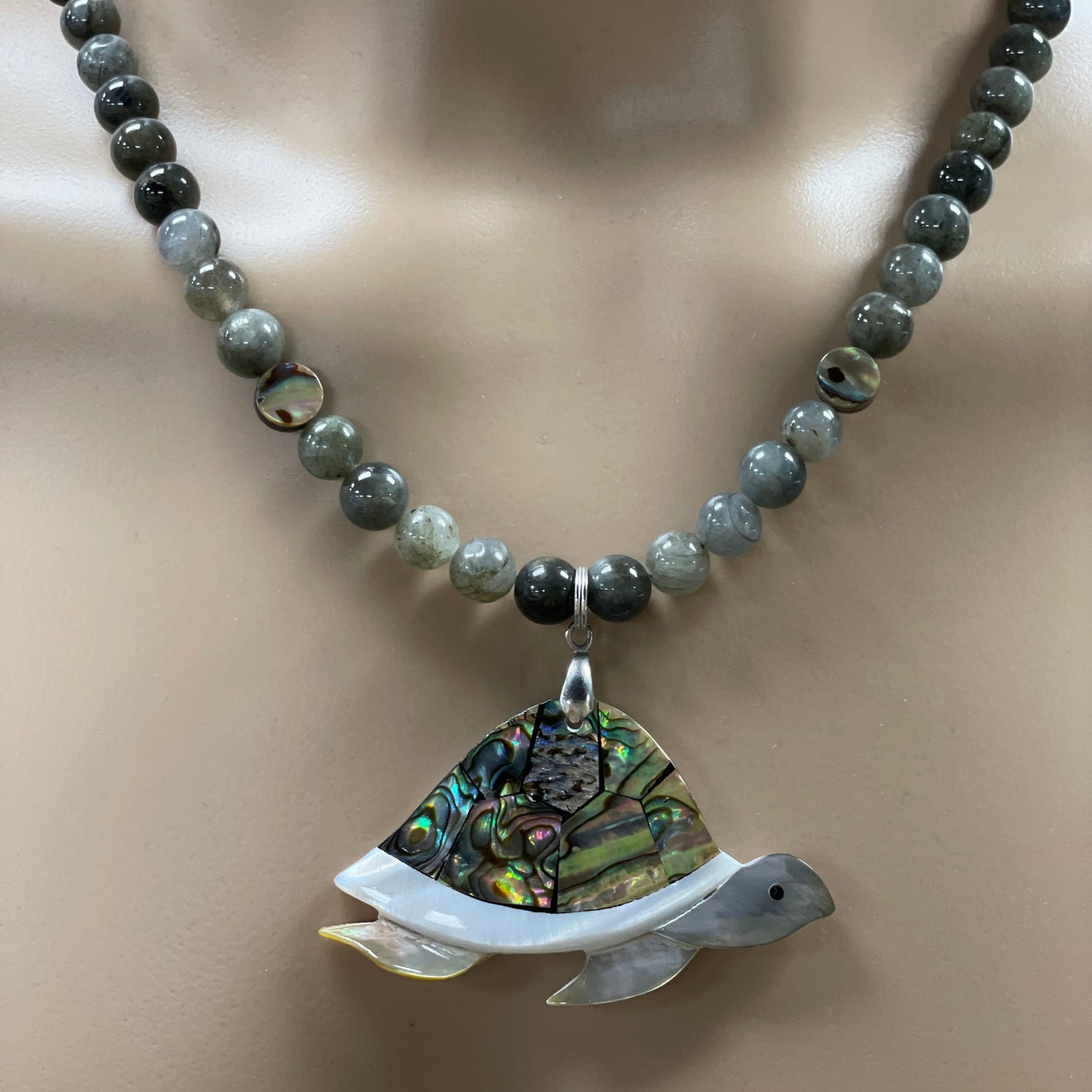 🐢🌊 Abalone Turtle Vibes Necklace – 21.5” w/ Labradorite & Shell Beads 🐚✨
