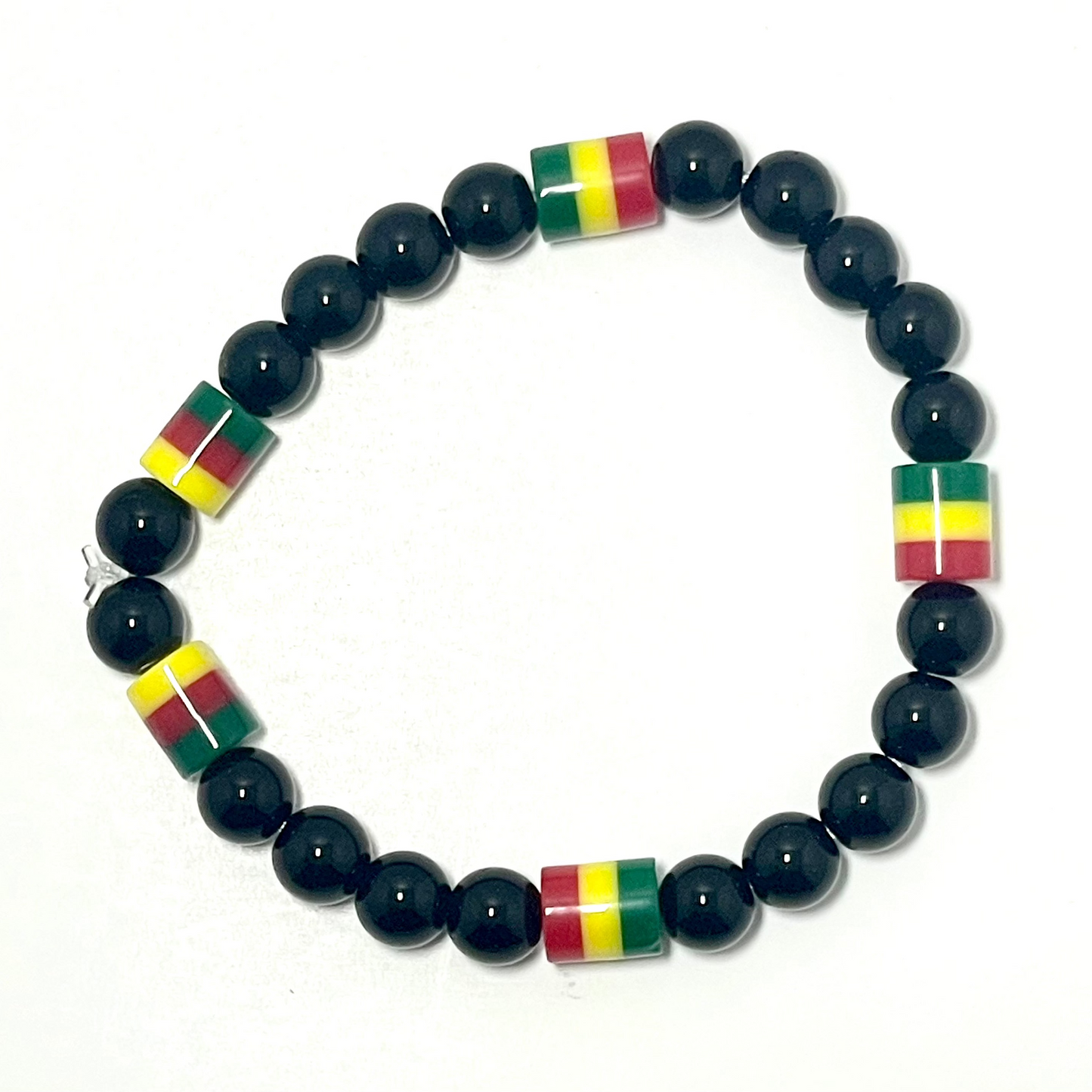 🌿🖤💛❤️ Stretchy 8mm Onyx Rasta Bracelet