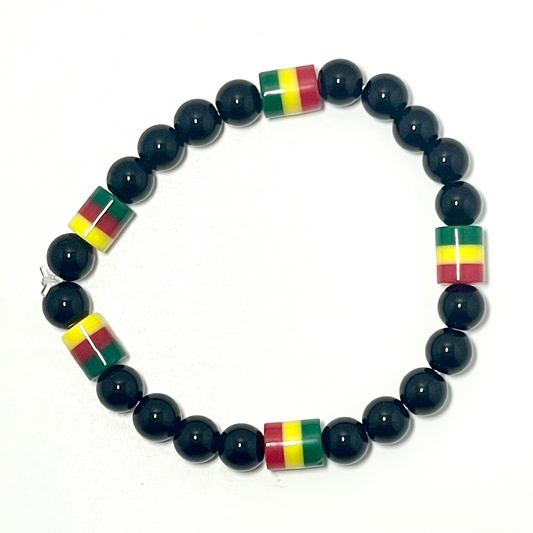 🌿🖤💛❤️ Stretchy 8mm Onyx Rasta Bracelet