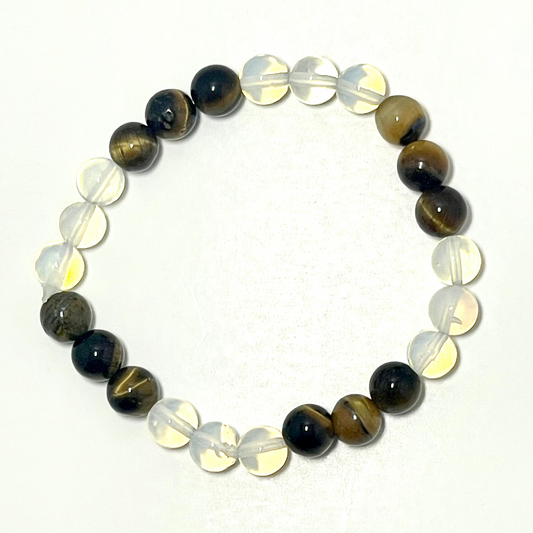 🌟🐯 Stretchy 8mm Opalite & Tiger's Eye Bracelet