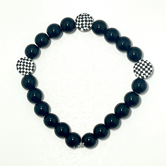 🖤🤍 Stretchy 8mm Checkered Onyx Ska Bracelet