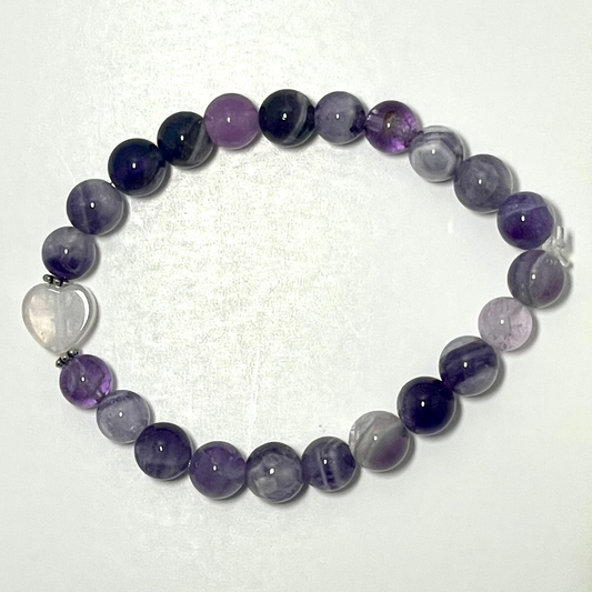 💜💖 Stretchy 8mm Amethyst & Rose Quartz Heart Bracelet