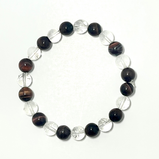 ✨ Stretchy 8mm Clear Quartz & Tiger's Eye Bracelet