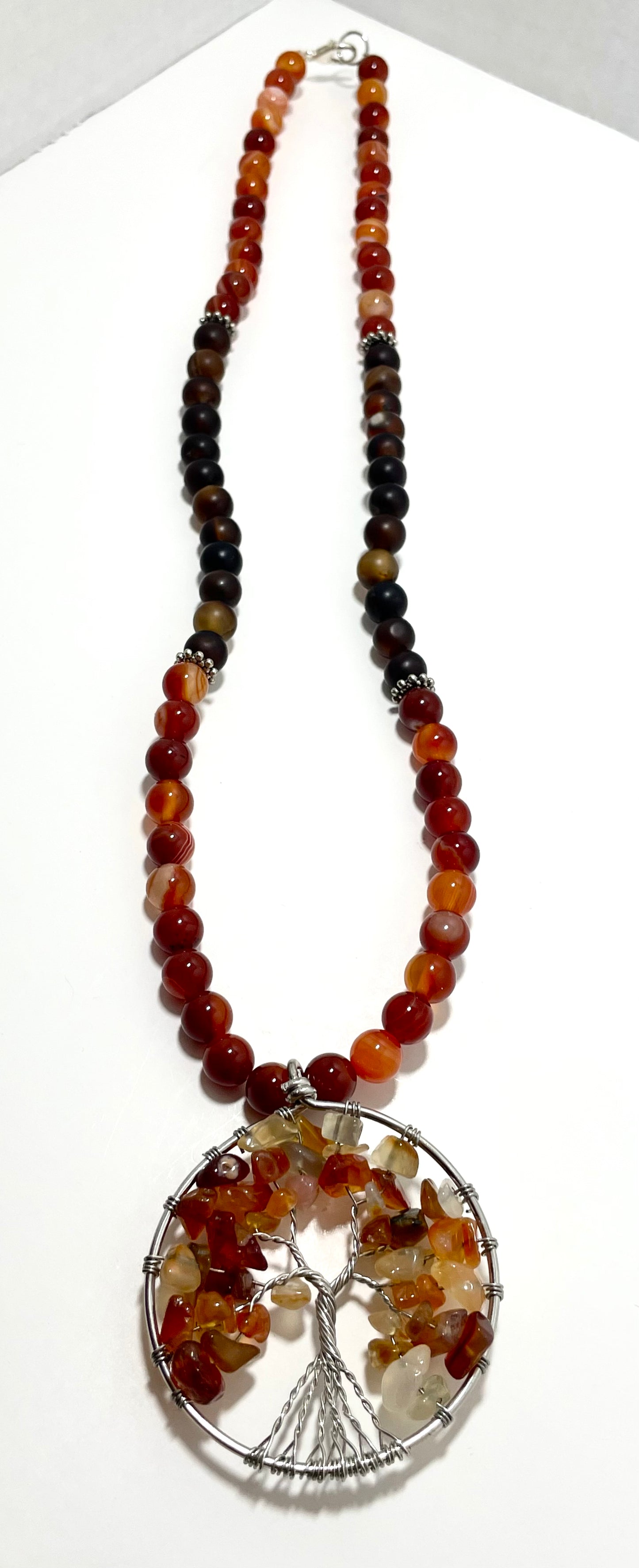 🌳🔥 Carnelian Tree of Life Necklace – 23.5” Wire Wrapped Stainless Steel w/ Agate & Carnelian