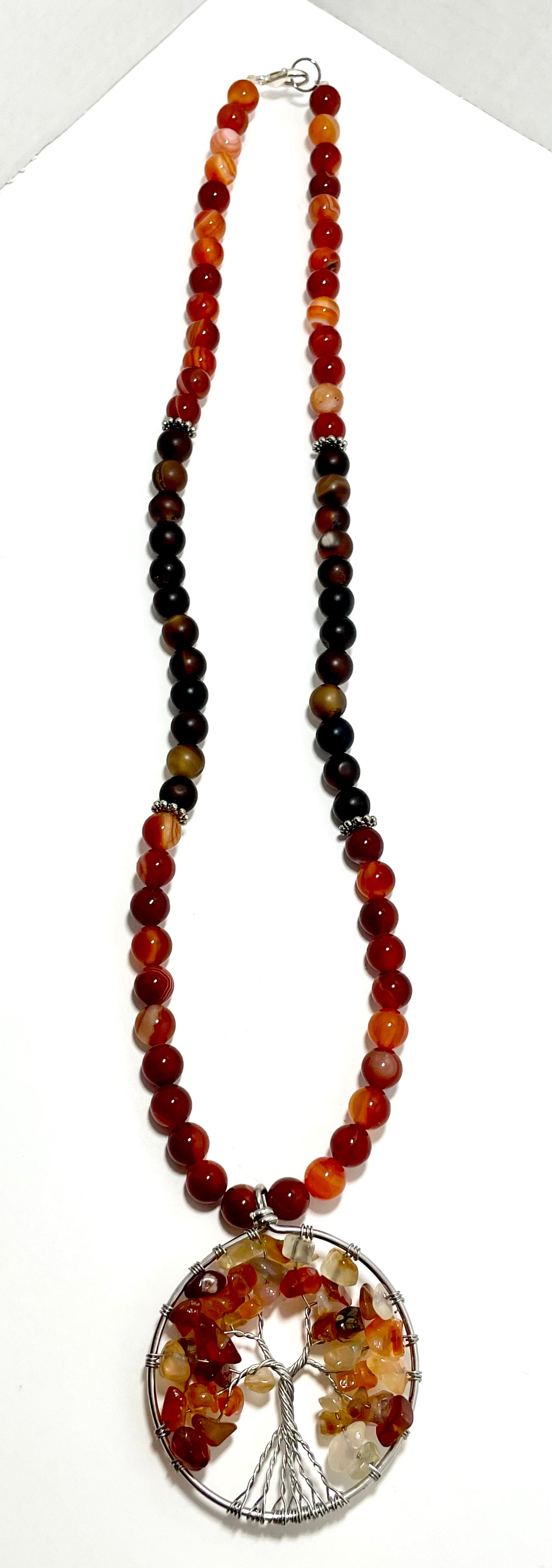 🌳🔥 Carnelian Tree of Life Necklace – 23.5” Wire Wrapped Stainless Steel w/ Agate & Carnelian