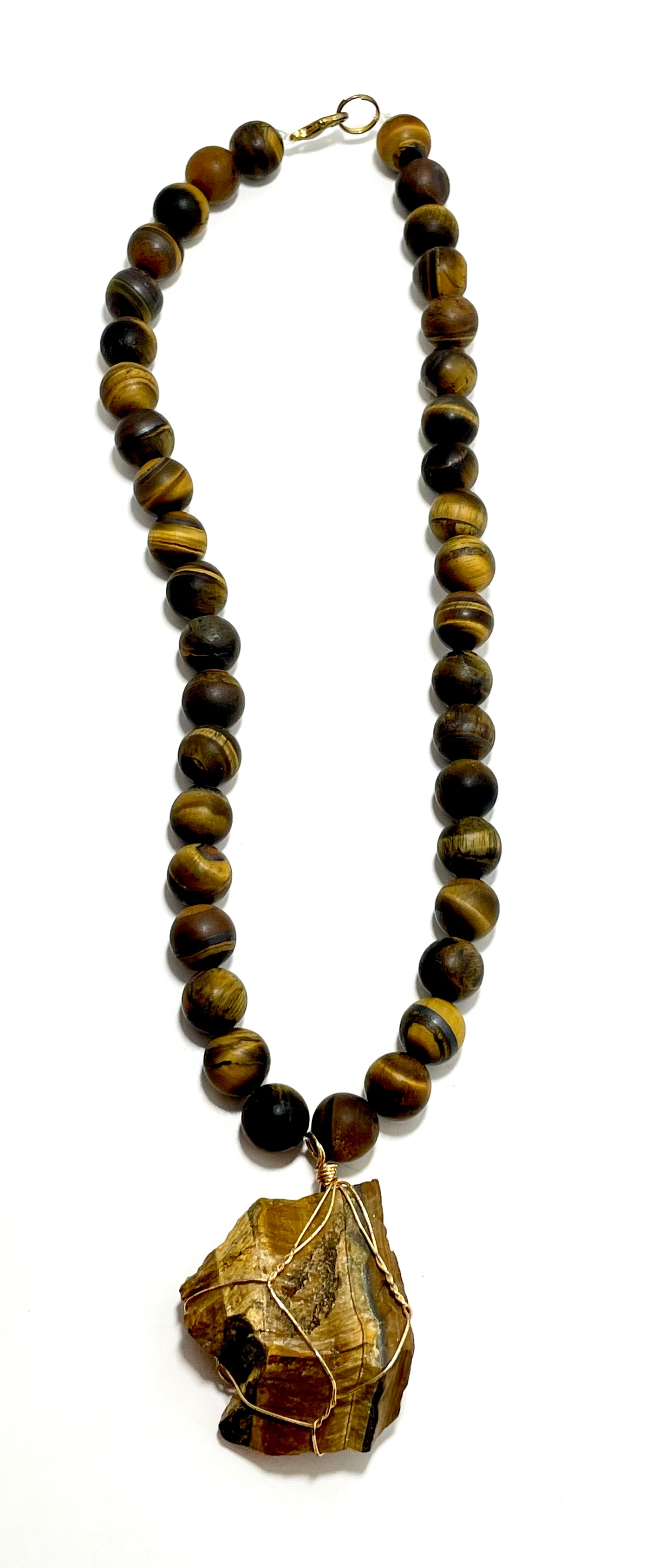 🐾 17” Matted Tiger’s Eye Necklace with Wire Wrapped Matted Tiger’s Eye Pendant