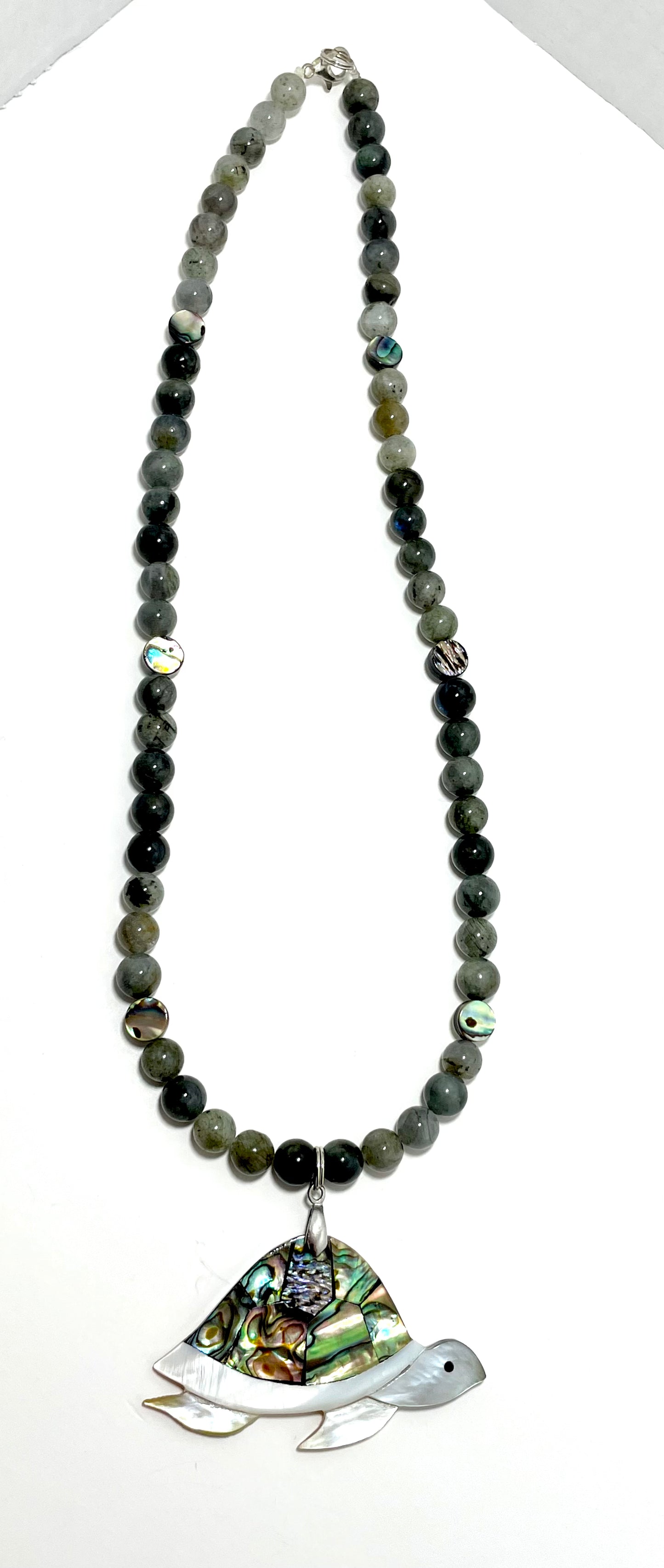 🐢🌊 Abalone Turtle Vibes Necklace – 21.5” w/ Labradorite & Shell Beads 🐚✨