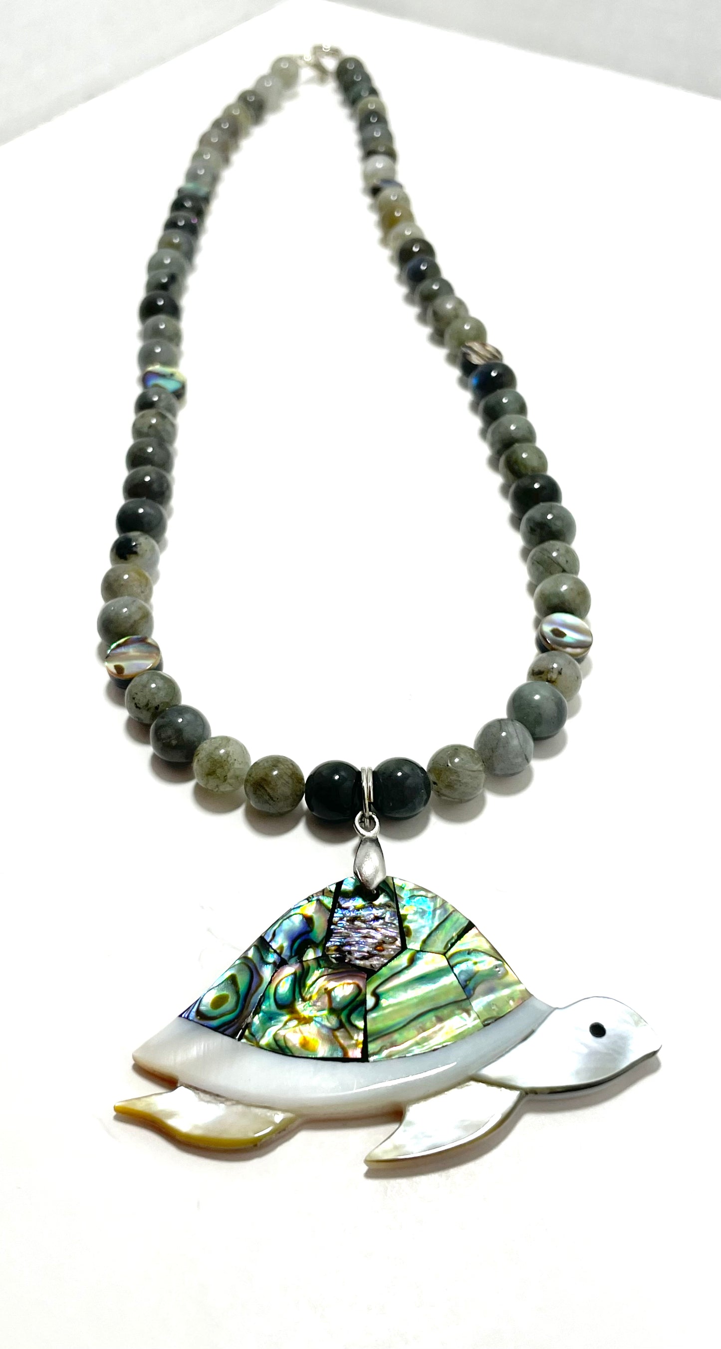 🐢🌊 Abalone Turtle Vibes Necklace – 21.5” w/ Labradorite & Shell Beads 🐚✨