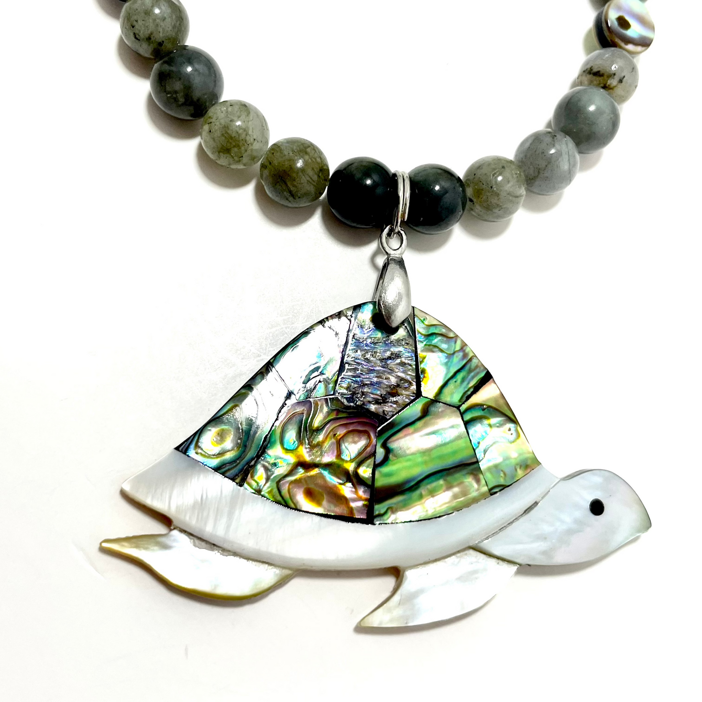 🐢🌊 Abalone Turtle Vibes Necklace – 21.5” w/ Labradorite & Shell Beads 🐚✨