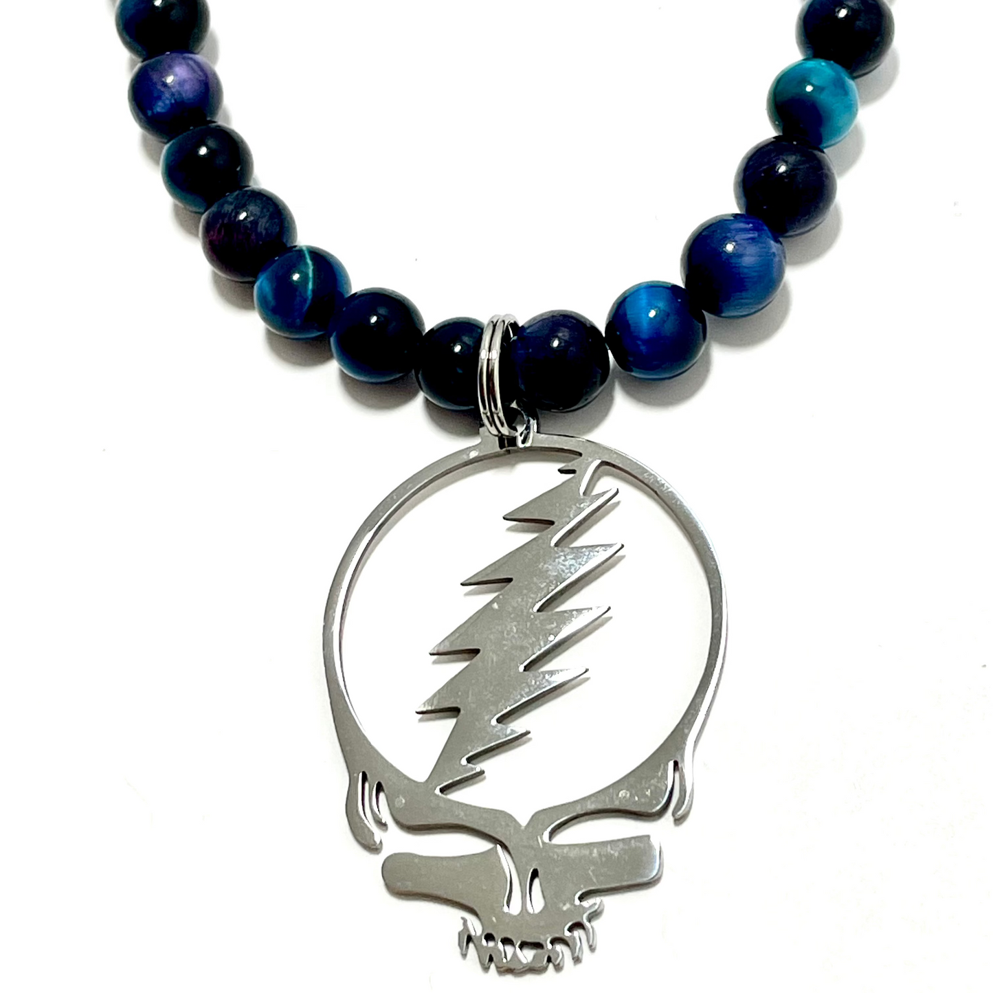 🎸 16.5” Grateful Dead Choker Necklace Adorned with Blue & Green Tiger’s Eye Beads