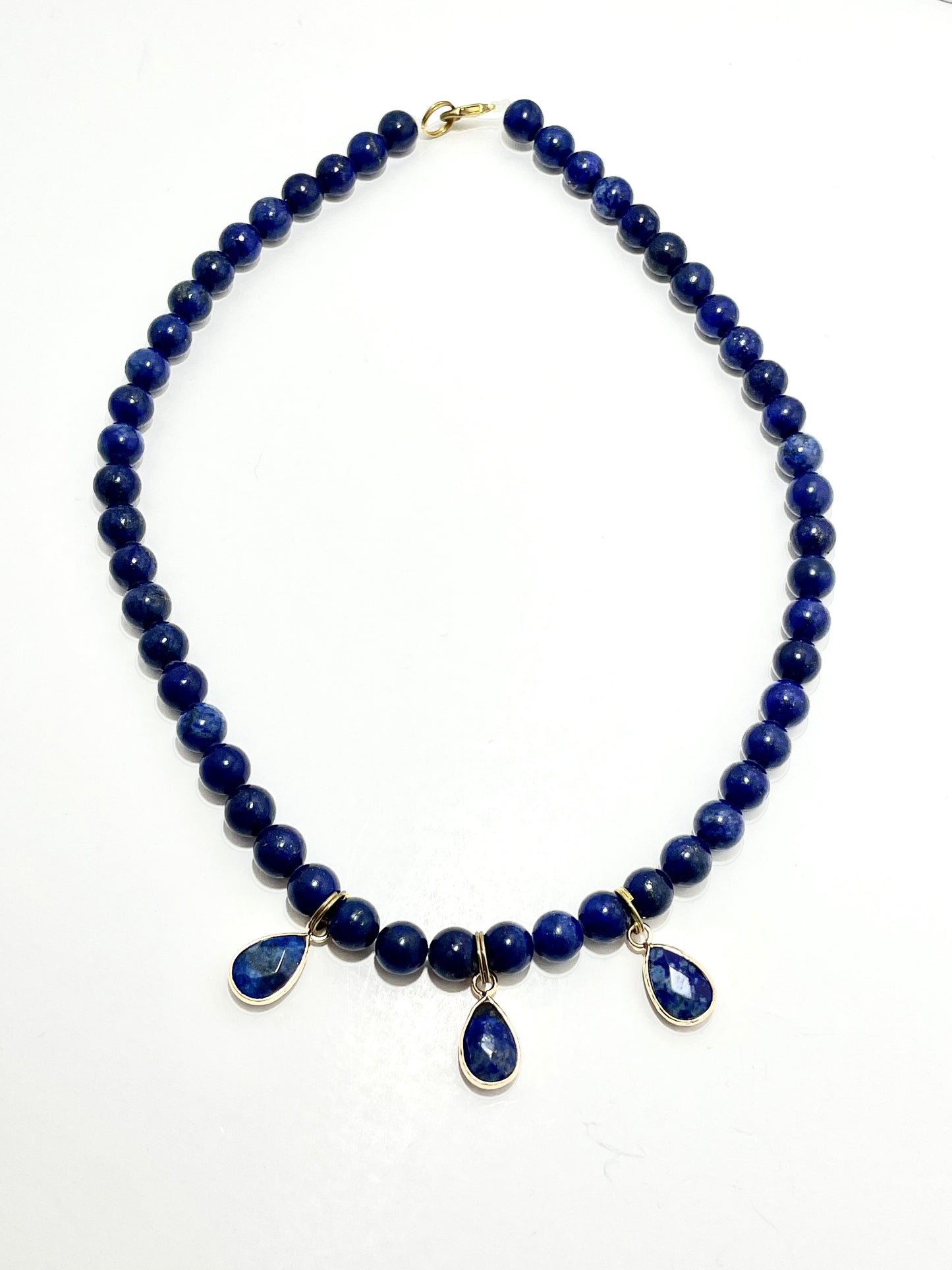 💙 18” Lapis Lazuli Teardrop Necklace Adorned with Lapis Lazuli Beads