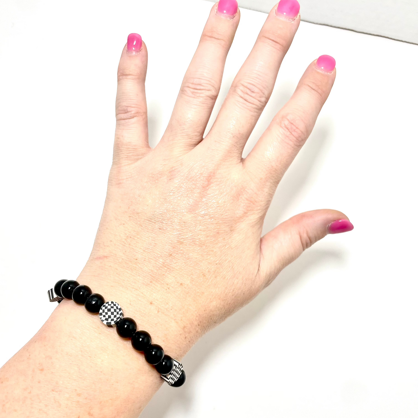🖤🤍 Stretchy 8mm Checkered Onyx Ska Bracelet