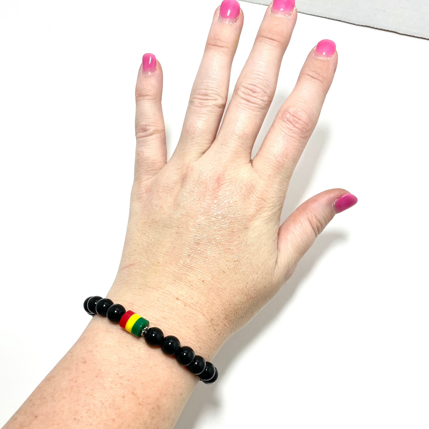 ❤️💛💚 8mm Onyx Rasta Bracelet (Stretchy)