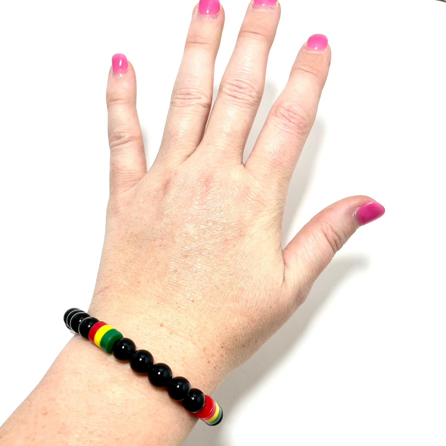 🌿🖤💛❤️ Stretchy 8mm Onyx Rasta Bracelet