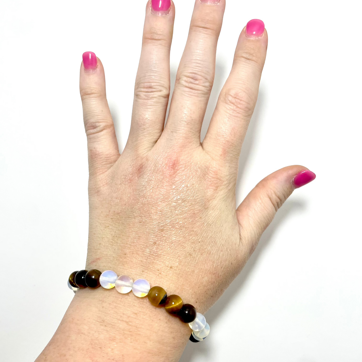 🌟🐯 Stretchy 8mm Opalite & Tiger's Eye Bracelet