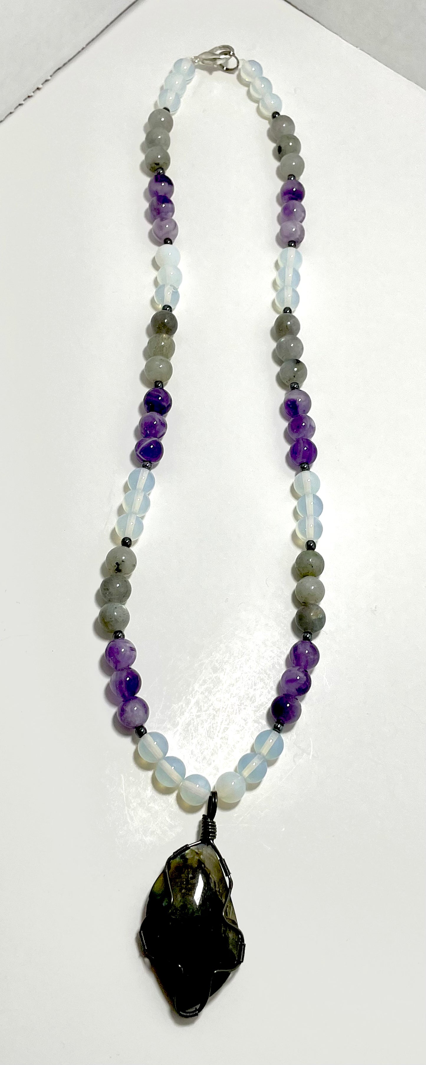 🌟💜 Labradorite Dream Necklace – 22.5” Wire Wrapped with Amethyst & Opalite