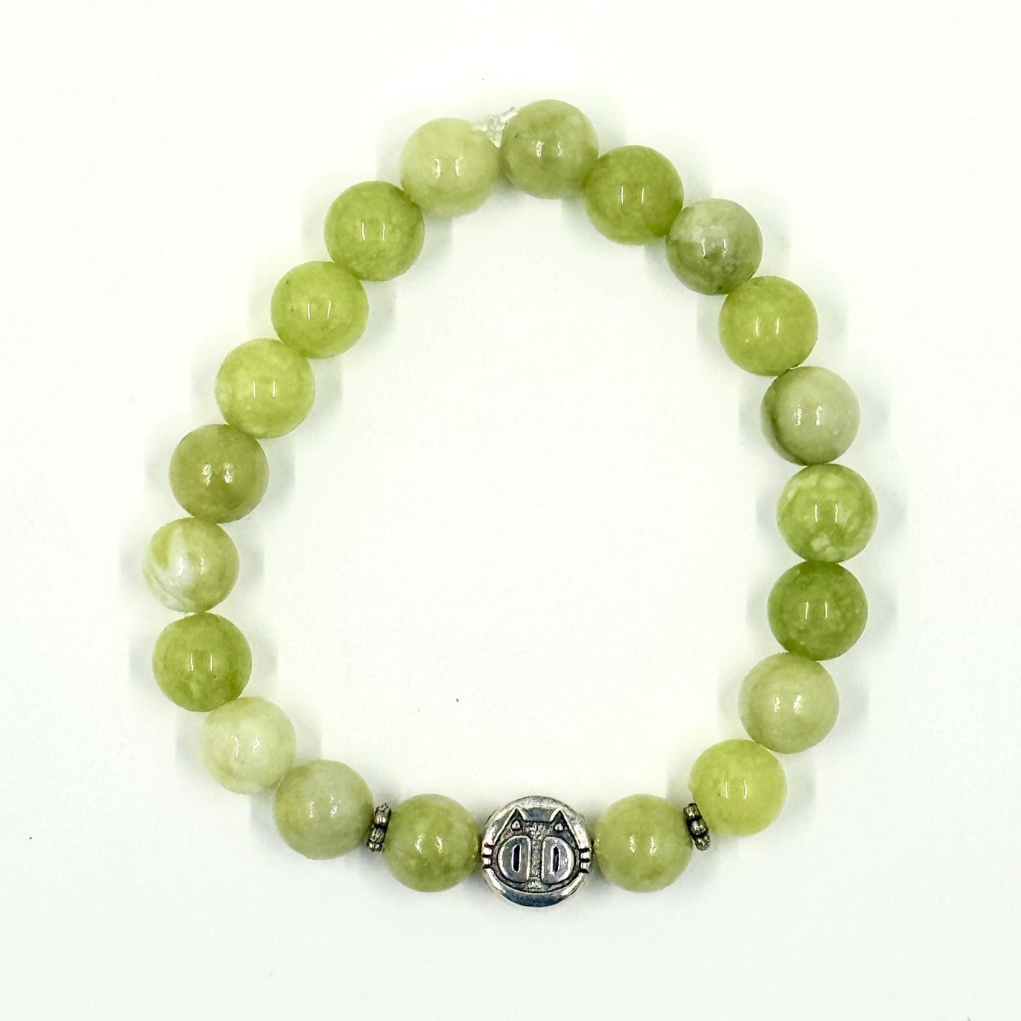 🐾💚 Stretchy 8mm Peridot Cat/Fishbone Bracelet